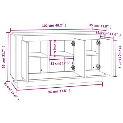 vidaXL Komoda bela 102x35x55 cm inženirski les