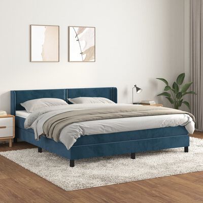 vidaXL Box spring postelja z vzmetnico temno modra 160x200 cm žamet