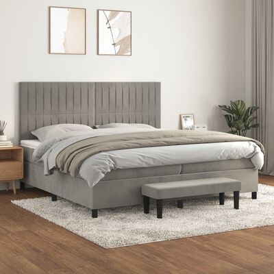 vidaXL Box spring postelja z vzmetnico svetlo siva 200x200 cm žamet