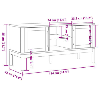 vidaXL TV omarica FLORO bela 114x43x55 cm trdna borovina