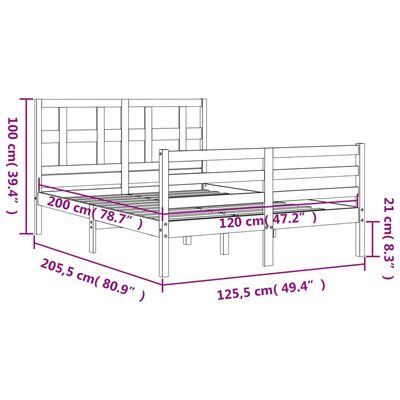 vidaXL Posteljni okvir z vzglavjem 120x200 cm trden les