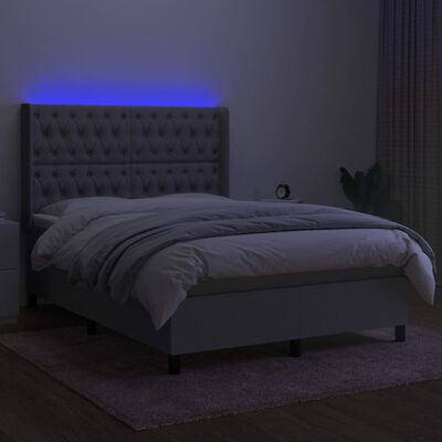 vidaXL Box spring postelja z vzmetnico LED svetlo siva 140x190cm blago