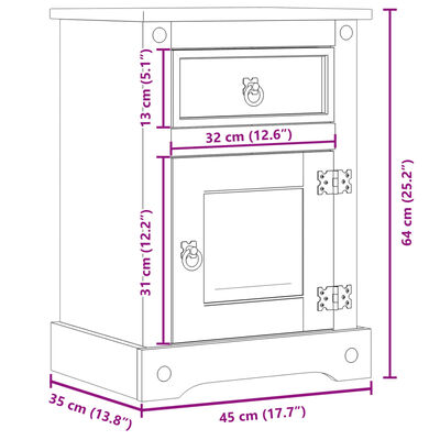 vidaXL Nočna omarica Corona 45x35x64 cm trdna borovina