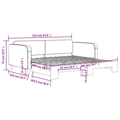 vidaXL Izvlečna dnevna postelja črna 100x200 cm blago