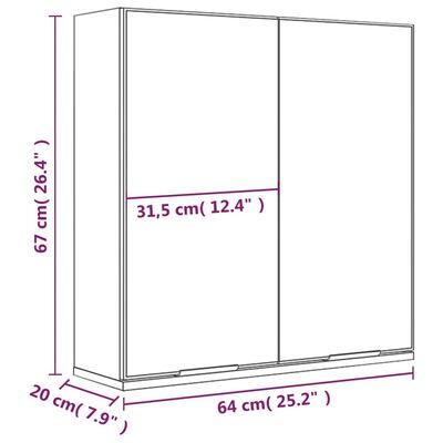 vidaXL Kopalniška omarica z ogledalom rjavi hrast 64x20x67 cm