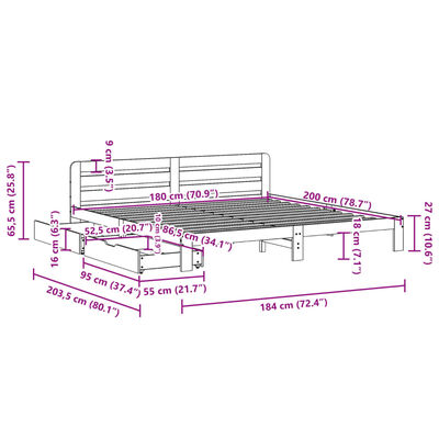 vidaXL Posteljni okvir brez vzmetnice bel 180x200 cm trdna borovina