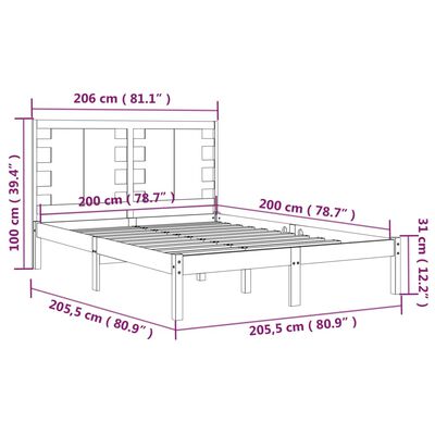 vidaXL Posteljni okvir črn iz trdne borovine 200x200 cm