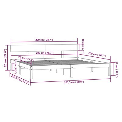 vidaXL Posteljni okvir iz trdne borovine 200x200 cm