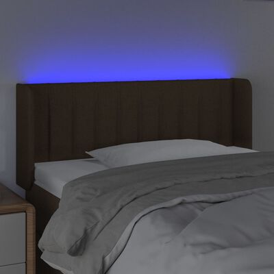 vidaXL LED posteljno vzglavje temno rjavo 93x16x78/88 cm blago