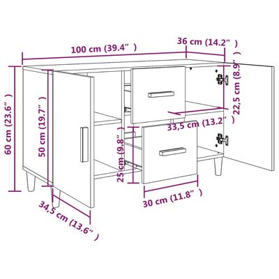 vidaXL Komoda črno 100x36x60 cm inženirski les