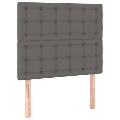 vidaXL Box spring postelja z vzmetnico siva 90x200 cm umetno usnje