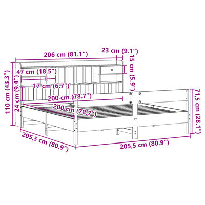 vidaXL Knjižna postelja brez vzmetnice vošč. rjava 200x200 cm borovina