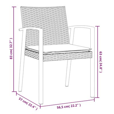 vidaXL Vrtni stoli z blazinami 4 kosi črni 56,5x57x83 cm poli ratan