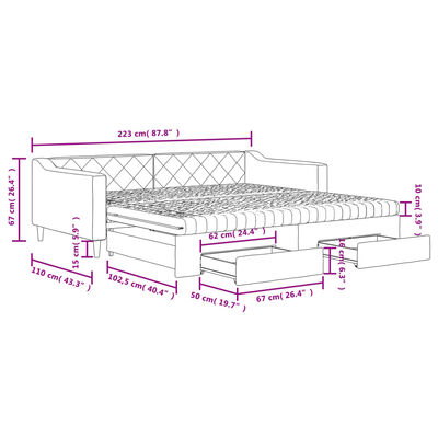 vidaXL Izvlečna dnevna postelja s predali krem 100x200 cm blago