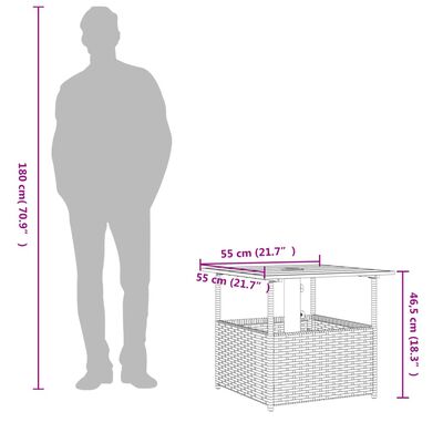 vidaXL Vrtna miza z luknjo za senčnik črna 55x55x46,5 cm poli ratan