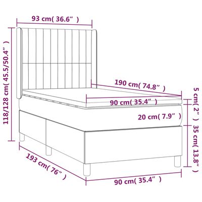 vidaXL Box spring postelja z vzmetnico LED temno siva 90x190 cm žamet