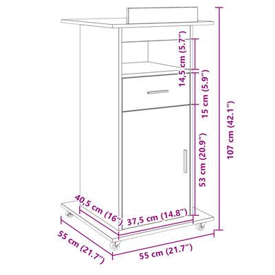 vidaXL Lektorat s kolesi in predalom bel 55x55x107 cm inženirski les