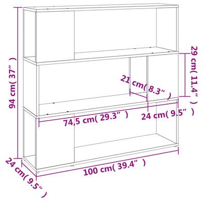 vidaXL Knjižna omara/pregrada siva sonoma 100x24x94 cm