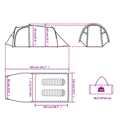 vidaXL Šotor za kampiranje za 4 osebe moder 360x135x105 cm 185T taft