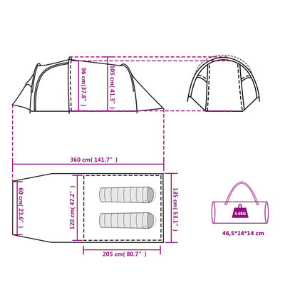 vidaXL Šotor za kampiranje za 4 osebe zelen 360x140x105 cm 185T taft