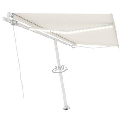 vidaXL Ročno zložljiva tenda z LED lučmi 400x300 cm krem