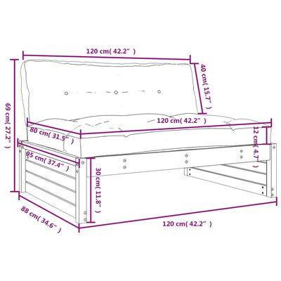 vidaXL Sredinski kavč siv 120x80 cm trdna borovina