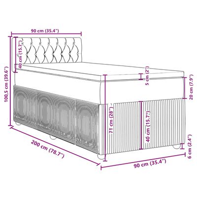 vidaXL Box spring postelja z vzmetnico svetlo siva 90x200 cm žamet