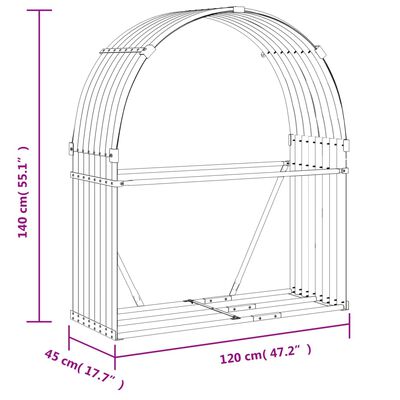 vidaXL Nosilec za polena rjav 120x45x140 cm pocinkano jeklo