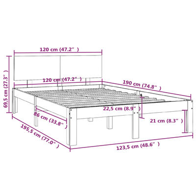 vidaXL Posteljni okvir medeno rjav iz trdnega lesa 120x190 cm