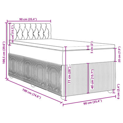 vidaXL Box spring postelja z vzmetnico svetlo siv 90x190 cm žamet