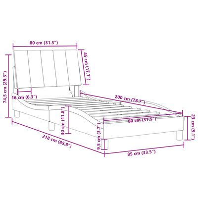 vidaXL Posteljni okvir z LED lučkami črn 80x200 cm žamet