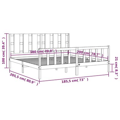 vidaXL Posteljni okvir z vzglavjem bel 180x200 cm trden les