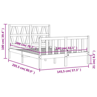 vidaXL Posteljni okvir z vzglavjem črn 140x200 cm trden les