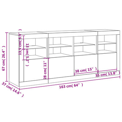 vidaXL Komoda z LED diodami bela 163x37x67 cm