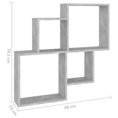 vidaXL Stenska polica kockasta betonsko siva 80x15x78,5 cm inž. les