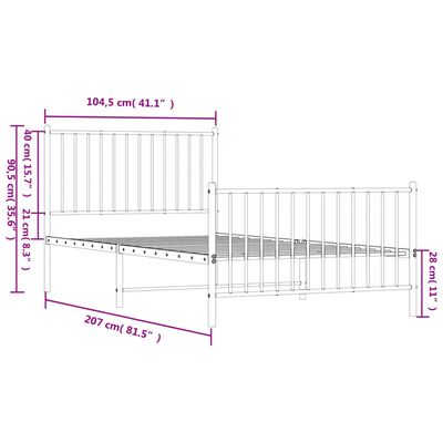 vidaXL Kovinski posteljni okvir z vzglavjem in vznožjem bel 100x200 cm