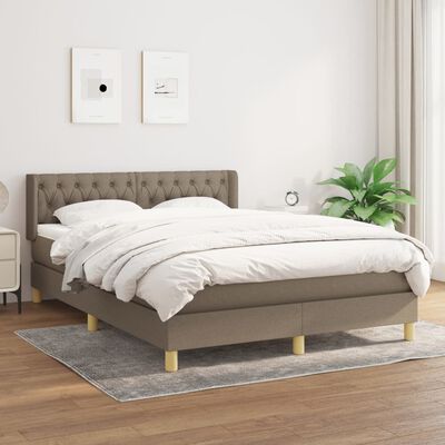 vidaXL Box spring postelja z vzmetnico taupe 140x200 cm blago