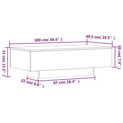 vidaXL Klubska mizica visok sijaj bela 100x49,5x31 cm inženirski les