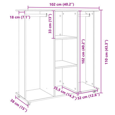 vidaXL Garderobna omara s koleščki črna 102x38x110 cm inženirski les