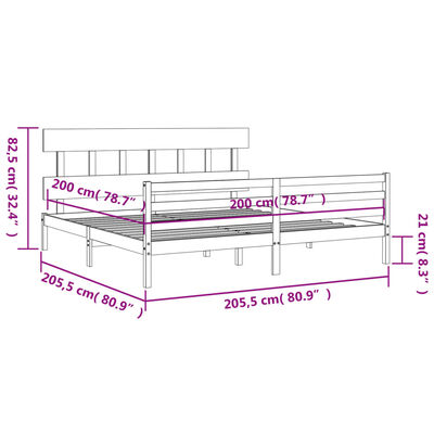 vidaXL Posteljni okvir z vzglavjem 200x200 cm trden les