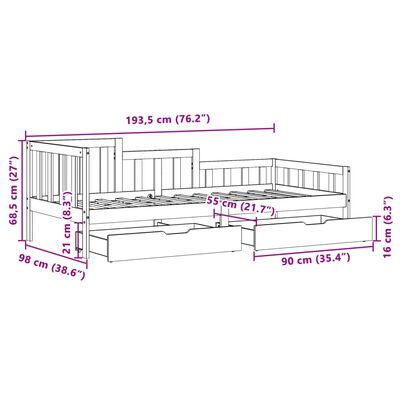 vidaXL Dnevna postelja s predali bela 90x200 cm trdna borovina