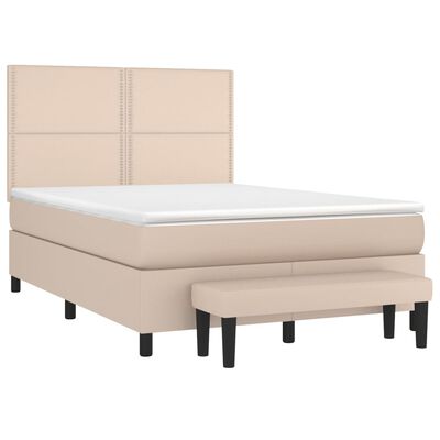 vidaXL Box spring postelja z vzmetnico kapučino 140x190cm umetno usnje