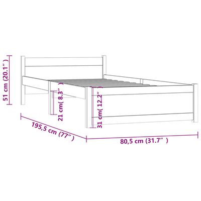 vidaXL Posteljni okvir medeno rjav iz trdnega lesa 75x190 cm