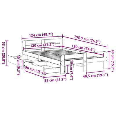 vidaXL Posteljni okvir brez vzmetnice bel 120x190 cm trdna borovina