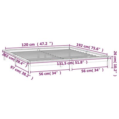 vidaXL LED posteljni okvir črn 120x190 cm trden les