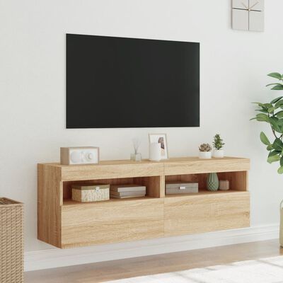 vidaXL Stenske TV omarice z LED 2 kosa sonoma hrast 60x30x40 cm