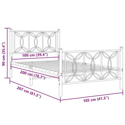 vidaXL Kovinski posteljni okvir z vzglavjem in vznožjem bel 100x200 cm