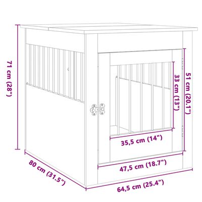 vidaXL Boks za psa sonoma hrast 64,5x80x71 cm inženirski les