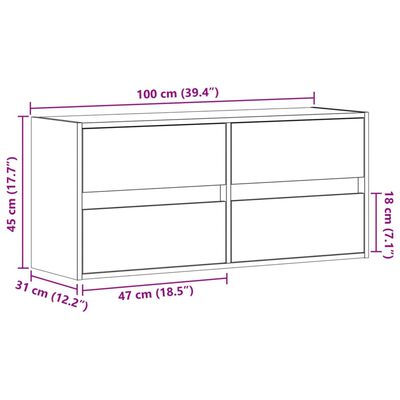 vidaXL Stenska TV omarica z LED lučkami črna 100x31x45 cm