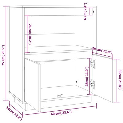 vidaXL Komoda črna 60x34x75 cm trdna borovina